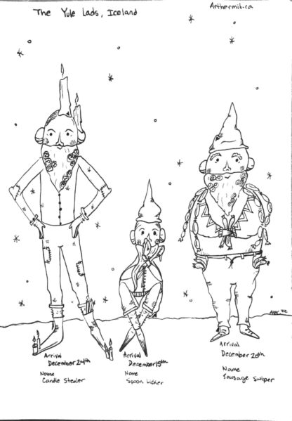 A Preview of The Yule Lads from Iceland colouring page.